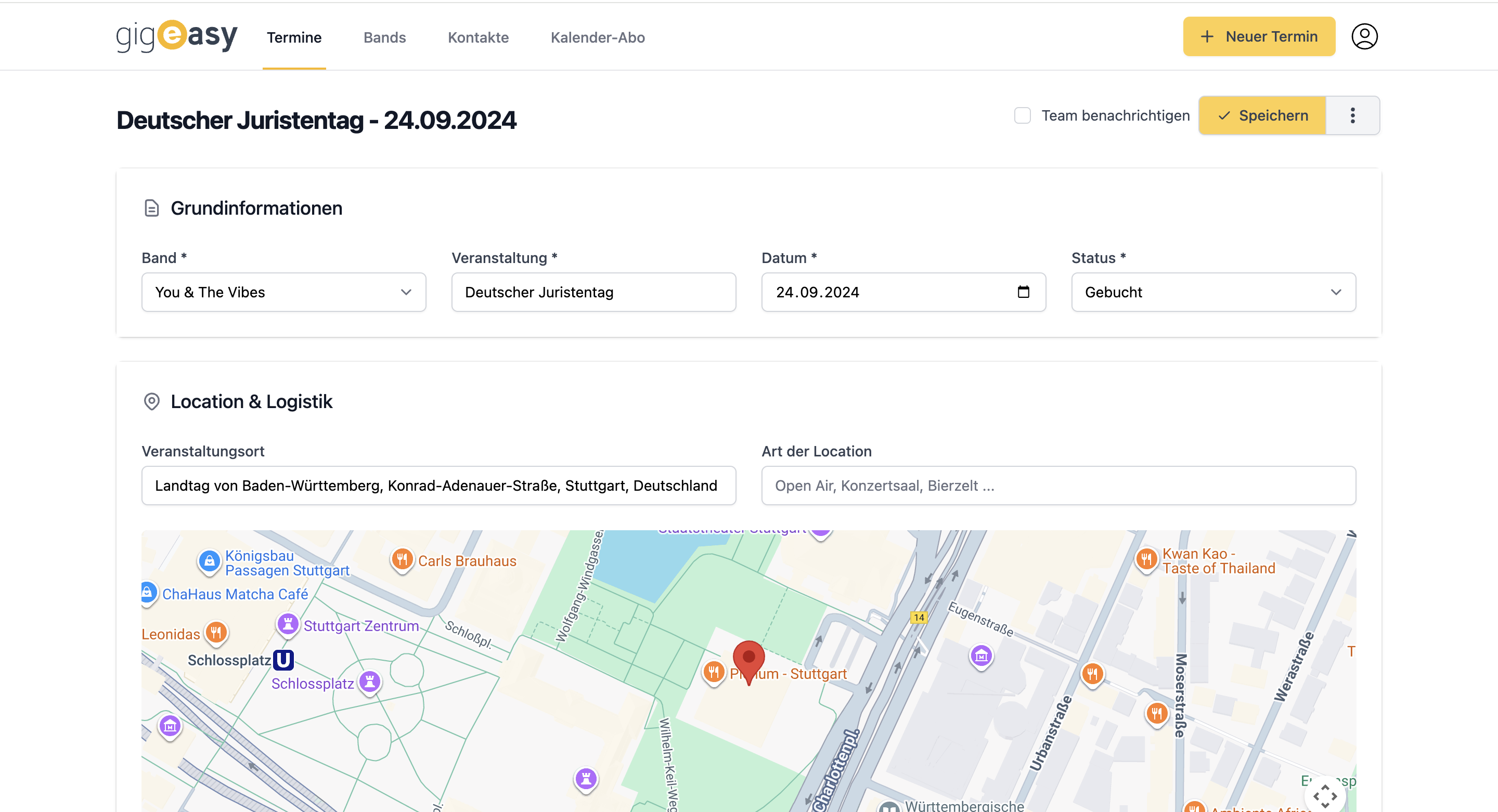 Screenshot: gigeasy Event Detailansicht